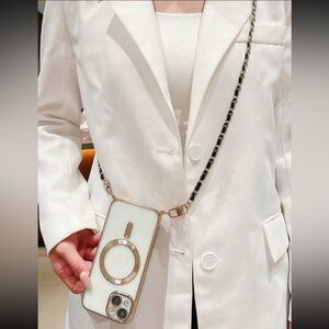 Stylish White Blazer with Chain Strap iPhone 11 phone Case Magnetic